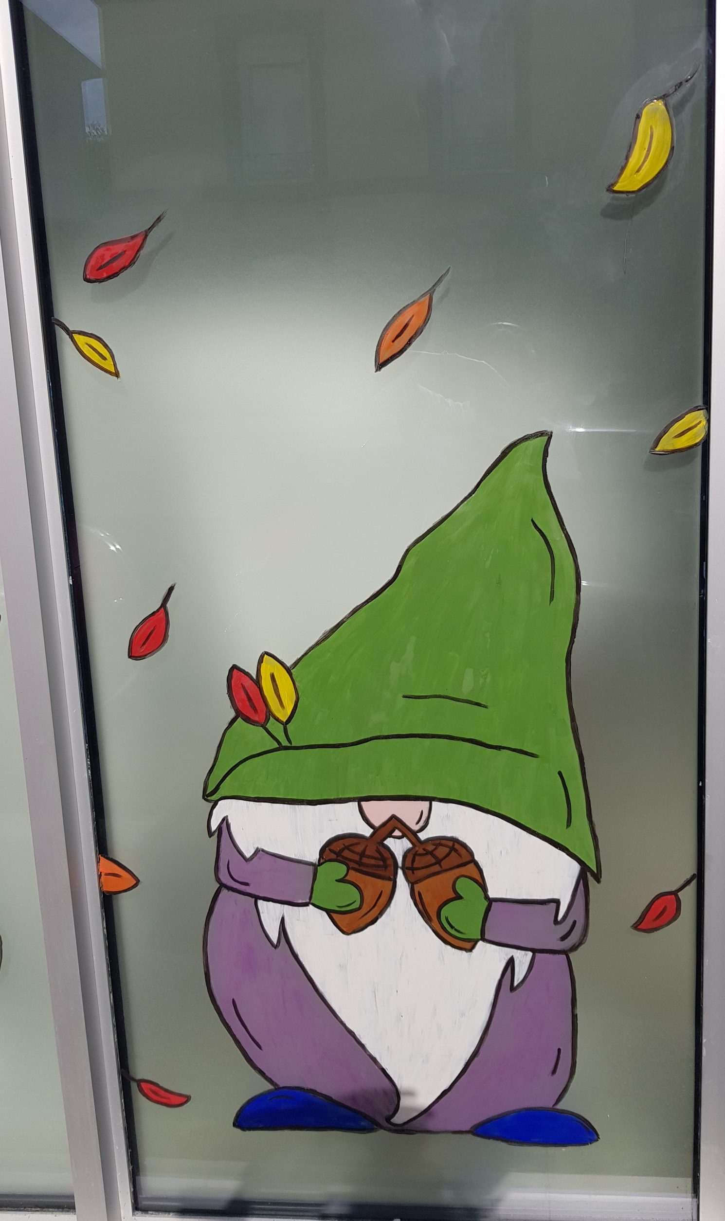 Peinture sur vitre / décor de vitrine / peinture naturelle / extérieur / ô-peintre -enchanteur / céline gravier / automne 2025